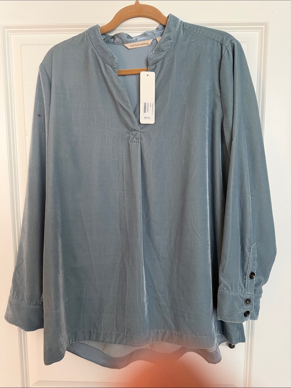 Soft Surroundings Citadel Blue Pasada Velvet V-Neck Tunic Blouse Size Large